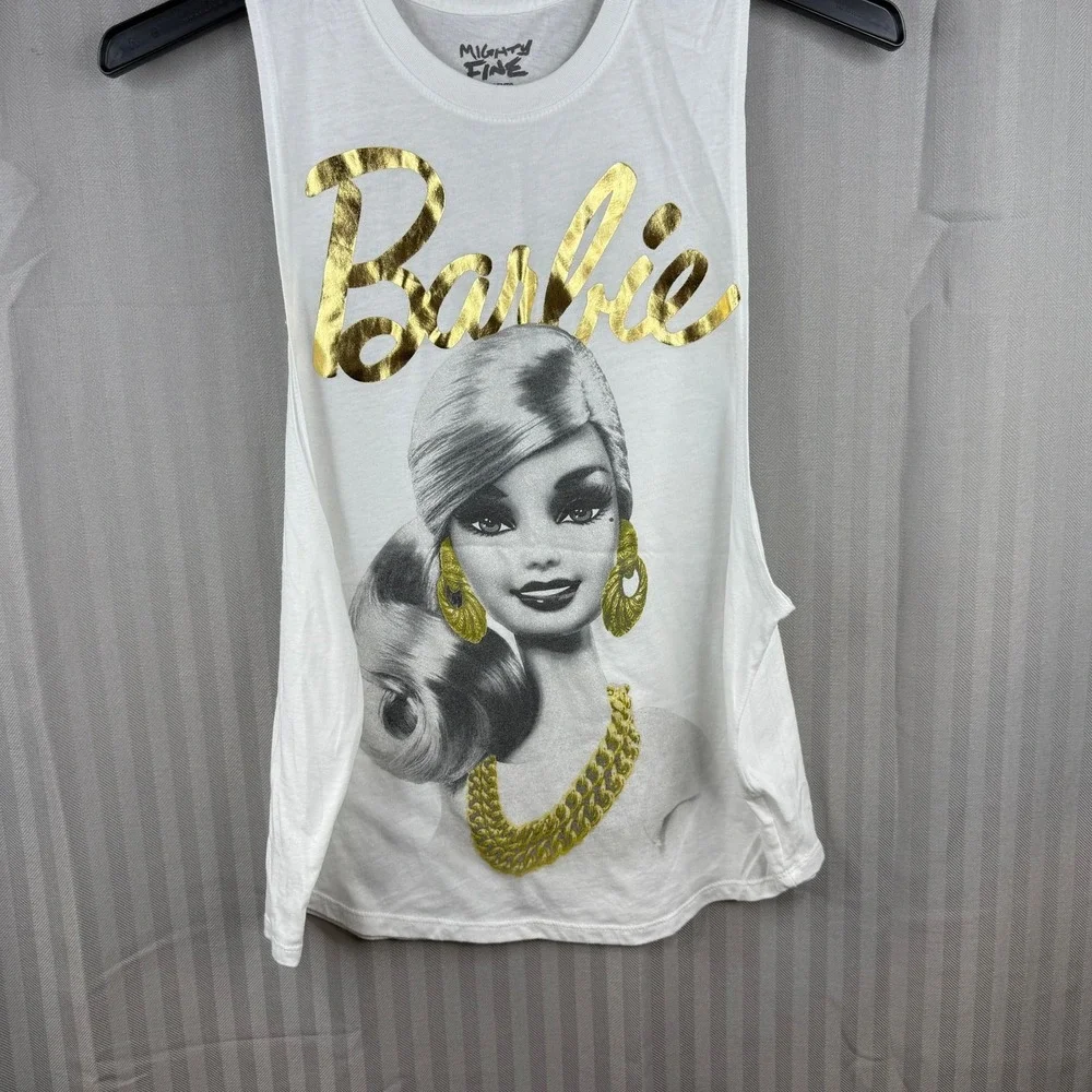 Barbie tank cutoff gold white sz large chain fashion y2k vintage‎ pop retro